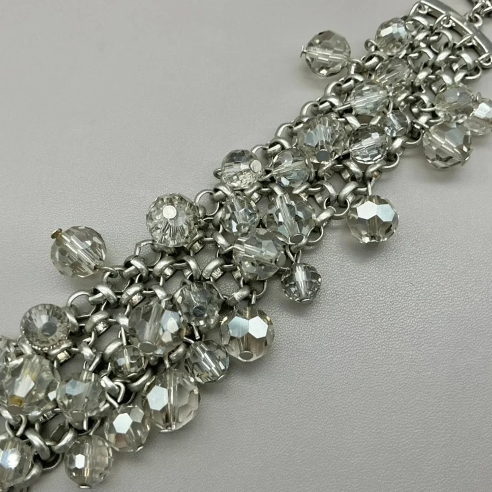 Banana Republic Bracelet Womens Silver Tone Crystal Bead Multi Strand 7.5 Inch